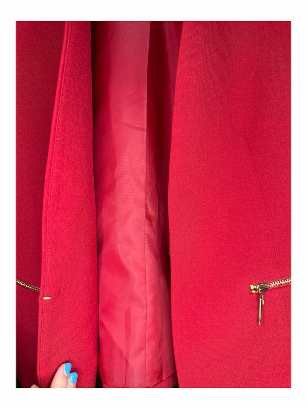 Evan Picone Red Open-Front Blazer with Gold Zip Pockets - Picture 4 of 9